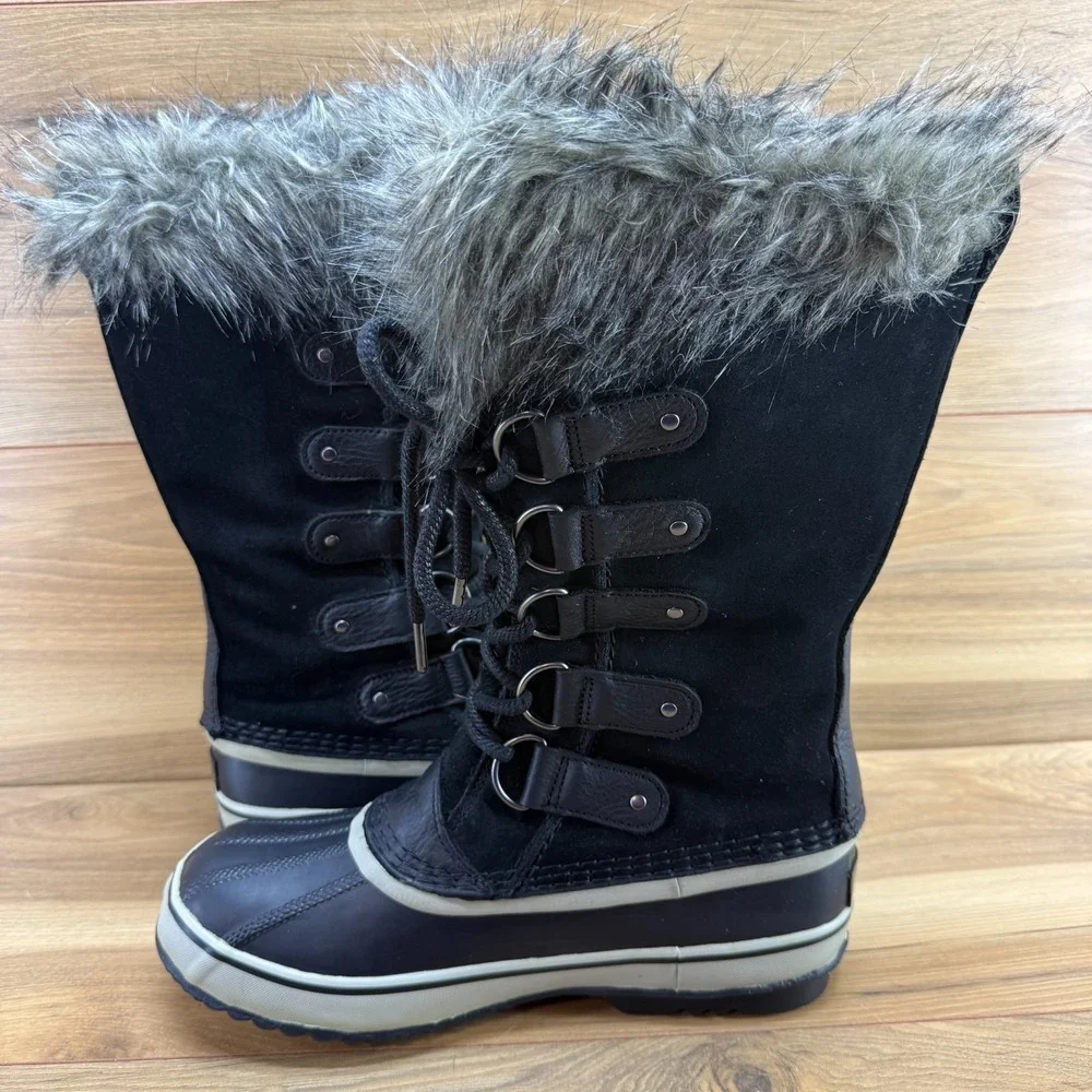 Sorel Joan Of Arctic Waterproof Boot Womens 9.5 Black Suede Faux Fur Tall Snow
